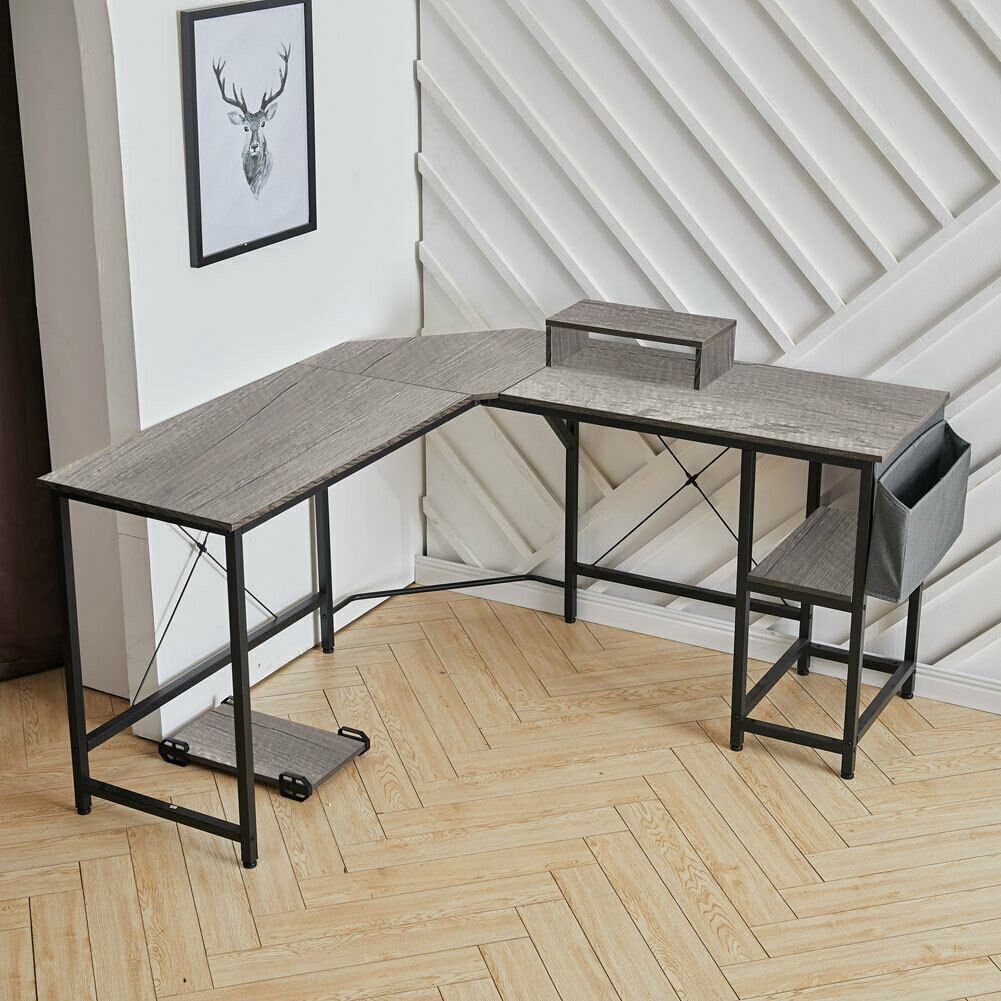 L Shaped Computer Corner Desk Table with Monitor Stand/Shelf/Si