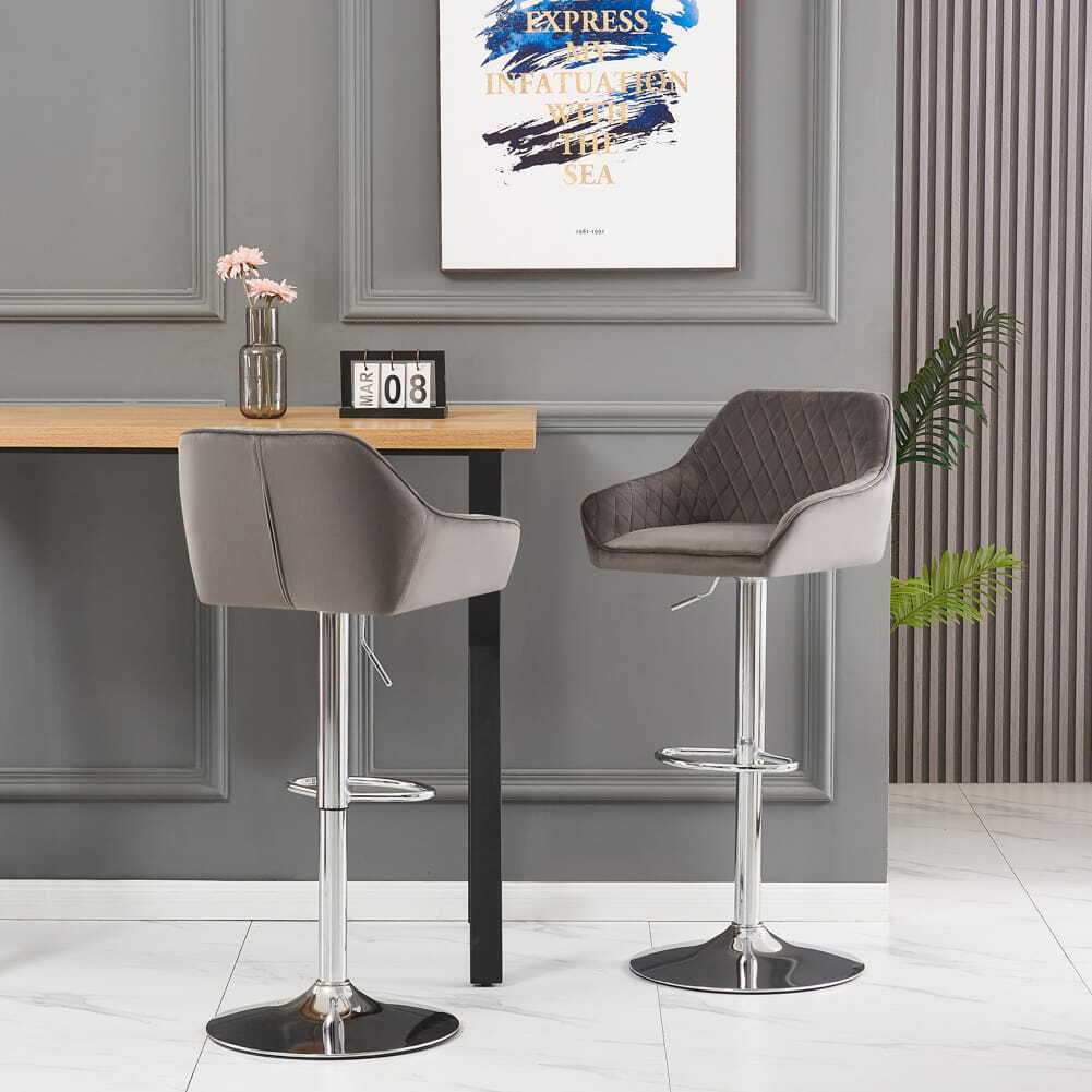 Bar Stools Gas Lift Stools Velvet Breakfast Kitchen Club Cafe Pub Swivel Chairs
