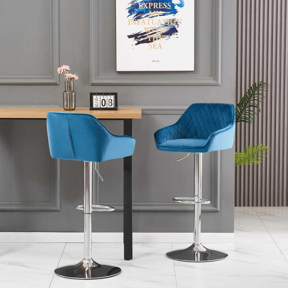Bar Stools Gas Lift Stools Velvet Breakfast Kitchen Club Cafe Pub Swivel Chairs