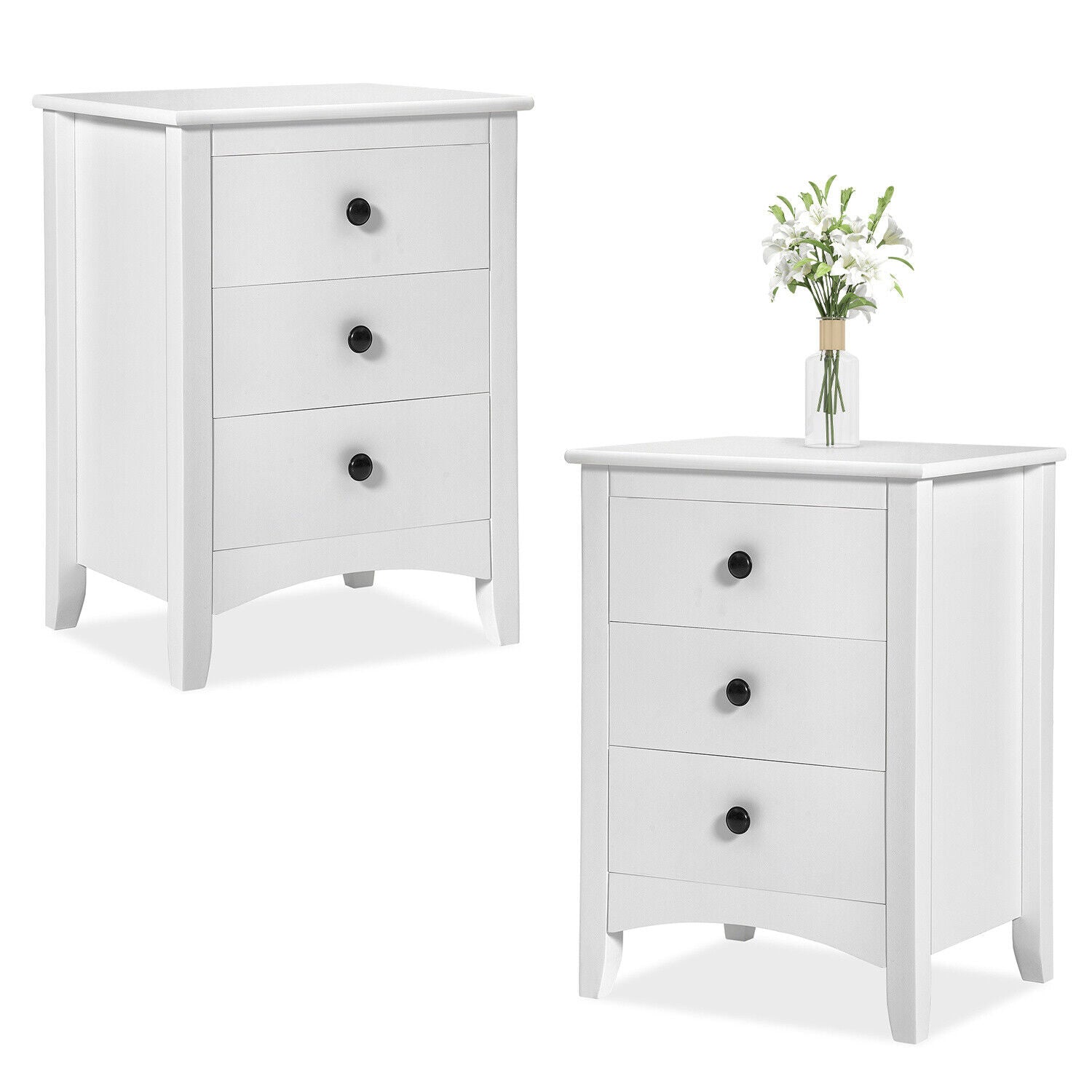 1/2x Modern 3 Drawer Chest of Drawers Bedside Table Nightstand Bedroom Furniture