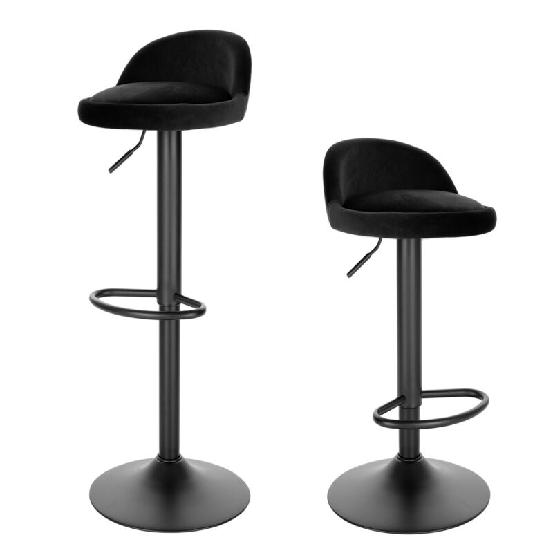 2x Bar Stools 360° Swivel Gas Lift Cafe Pub Stools w/ Backrest Height Adjustable