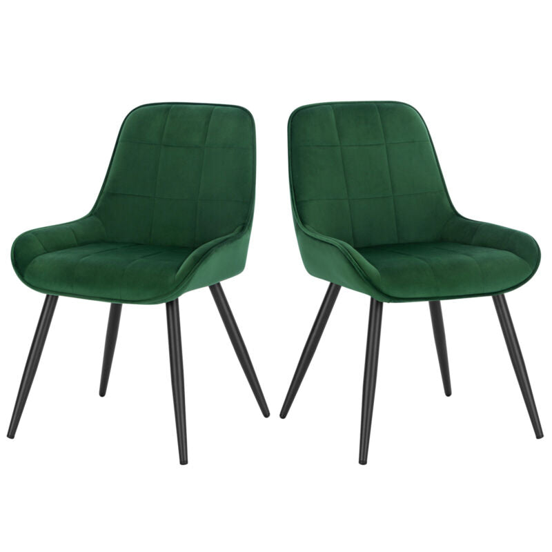 2x Dining Chairs Velvet Padded Kitchen Chairs w/ Backrest Metal Legs Restaurant