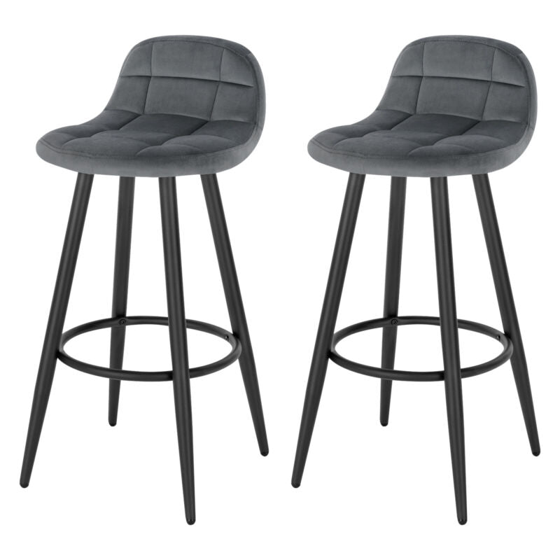 1/2/4/6x Velvet Padded Bar Stool Kitchen Pub Breakfast High Chair with Backrest