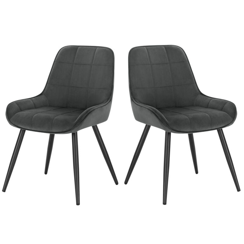 2x Dining Chairs Velvet Padded Kitchen Chairs w/ Backrest Metal Legs Restaurant