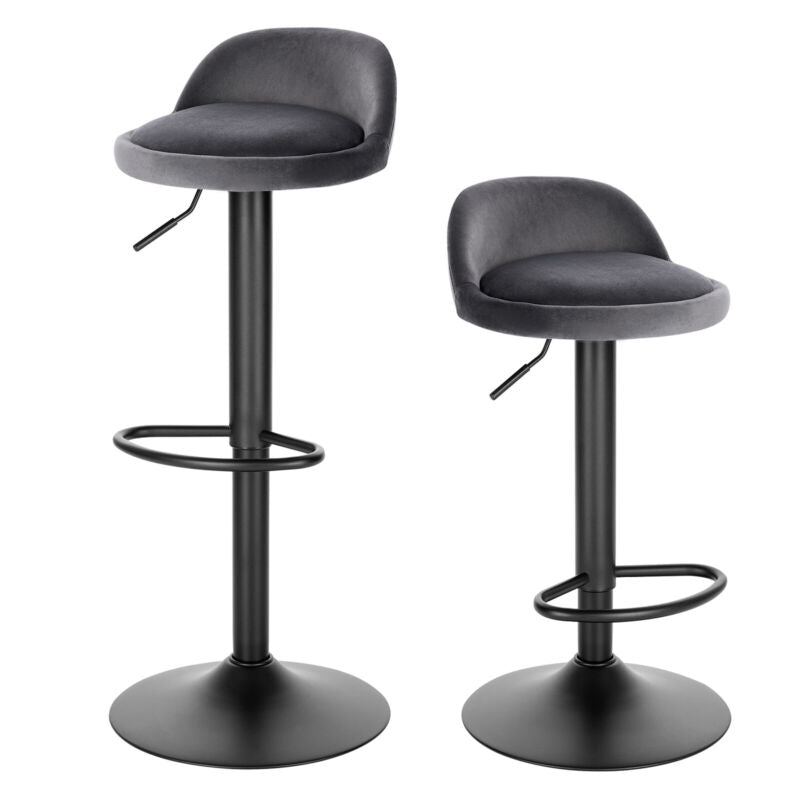 2x Bar Stools 360° Swivel Gas Lift Cafe Pub Stools w/ Backrest Height Adjustable