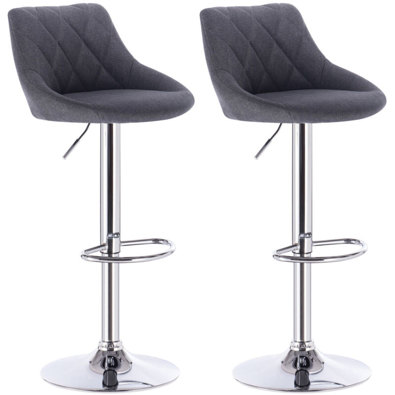 2x Bar Stools Breakfast Bar Chairs w/ Linen Padded Adjustable Height Stool Pub