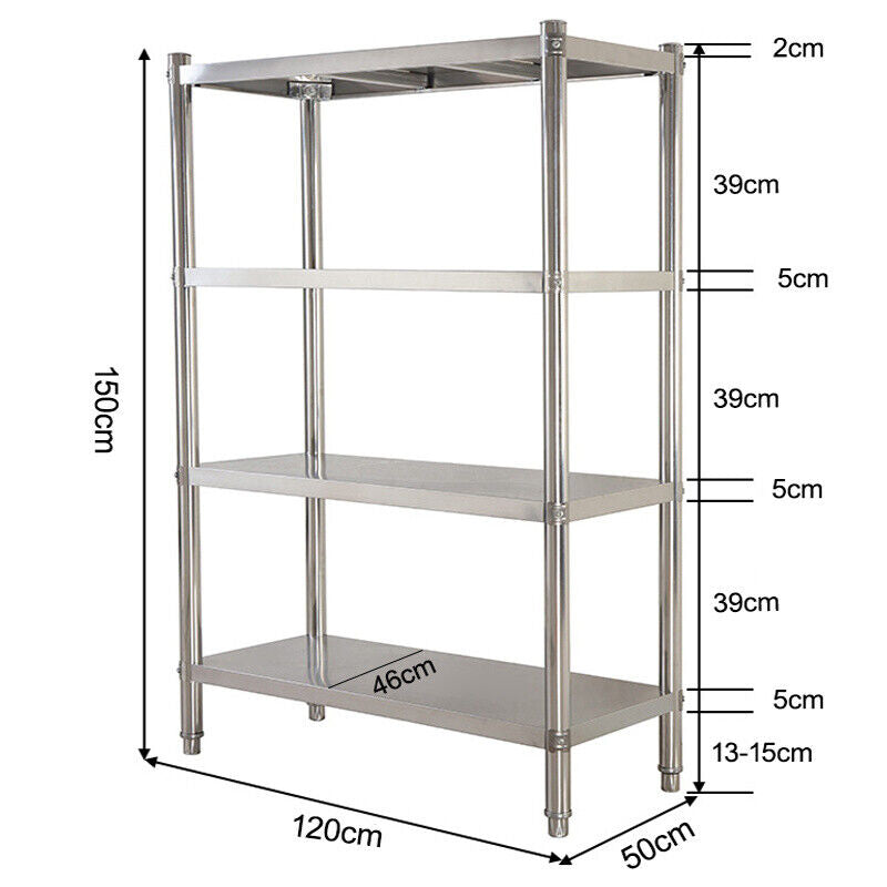 120/150cm Modern Kitchen Storage Rack Display Rack Shelving 304 Stainless Steel