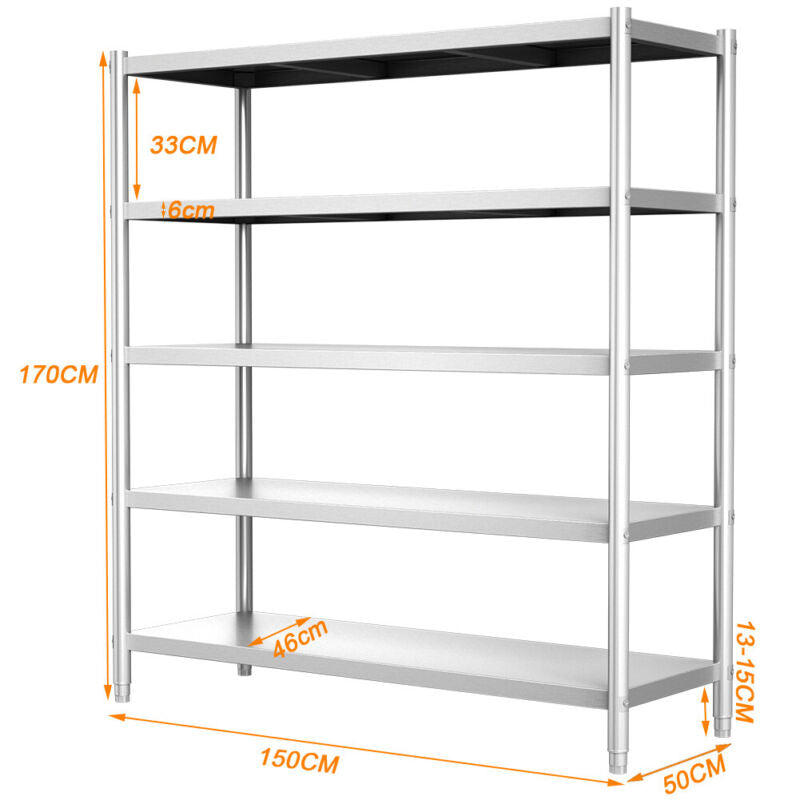 120/150cm Modern Kitchen Storage Rack Display Rack Shelving 304 Stainless Steel