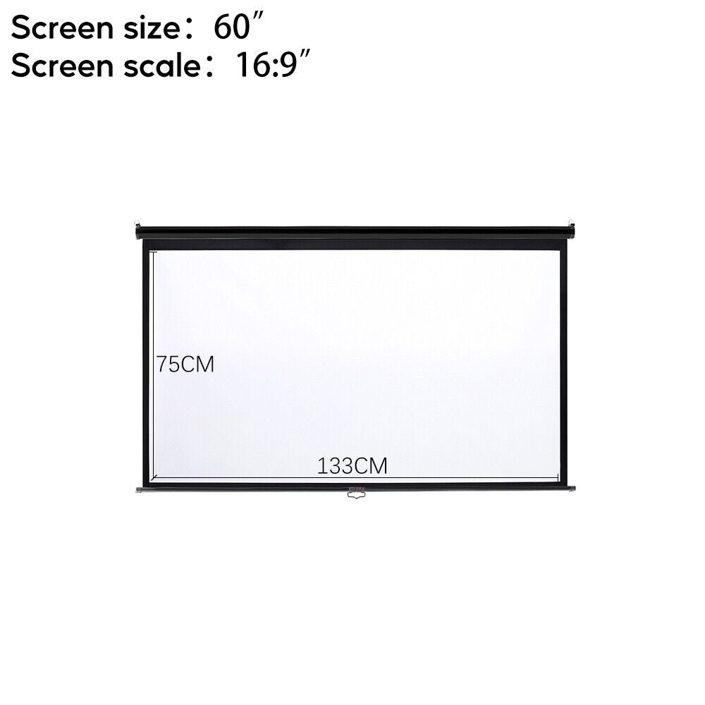 16:9 Manual Projector Screen 72/84/100/120in Pull Down Projection Home Cinema