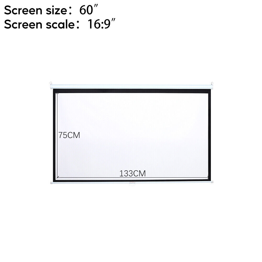 16:9 Manual Projector Screen 72/84/100/120in Pull Down Projection Home Cinema