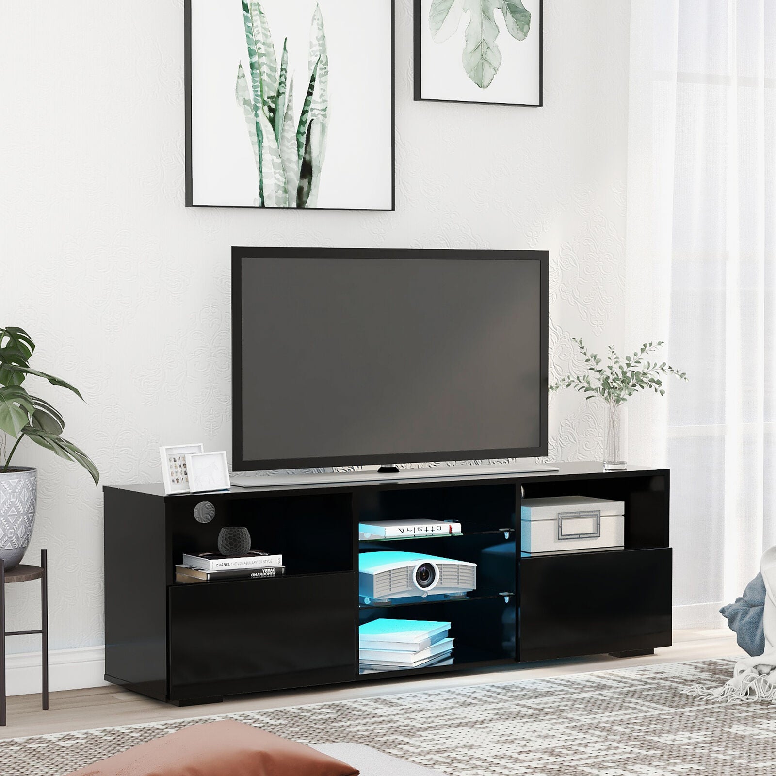 Modern TV Unit TV Stand Media Cabinet Sideboard Storage with LED RGB Lights