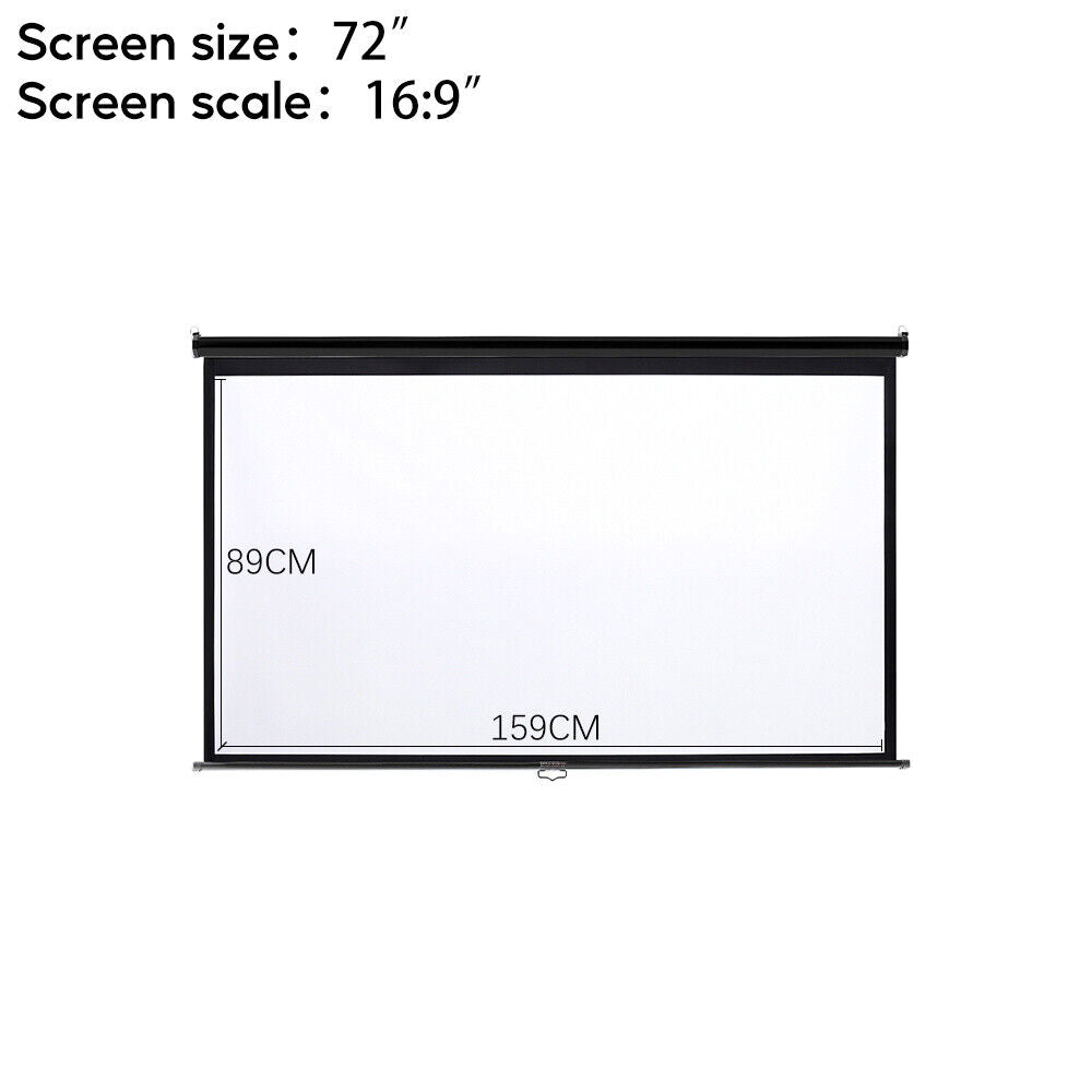 16:9 Manual Projector Screen 72/84/100/120in Pull Down Projection Home Cinema