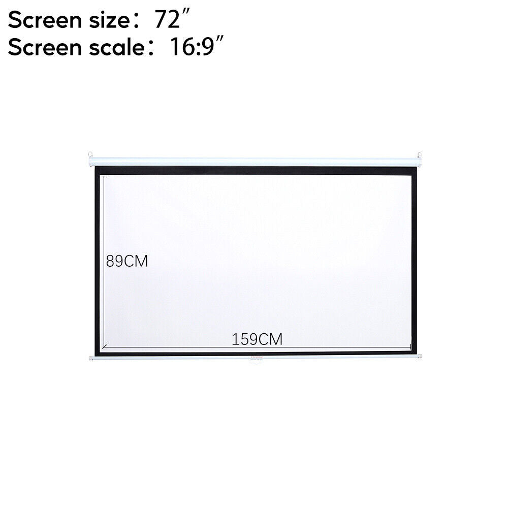 16:9 Manual Projector Screen 72/84/100/120in Pull Down Projection Home Cinema