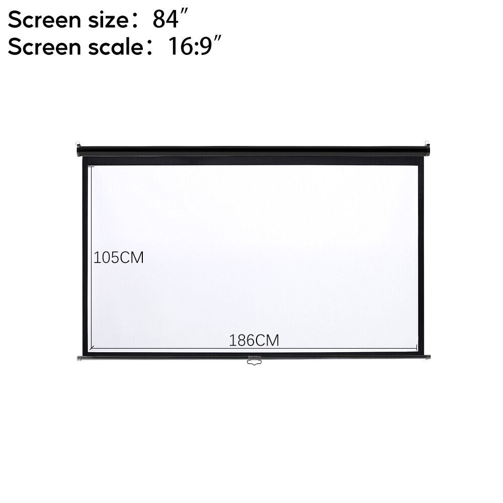 16:9 Manual Projector Screen 72/84/100/120in Pull Down Projection Home Cinema
