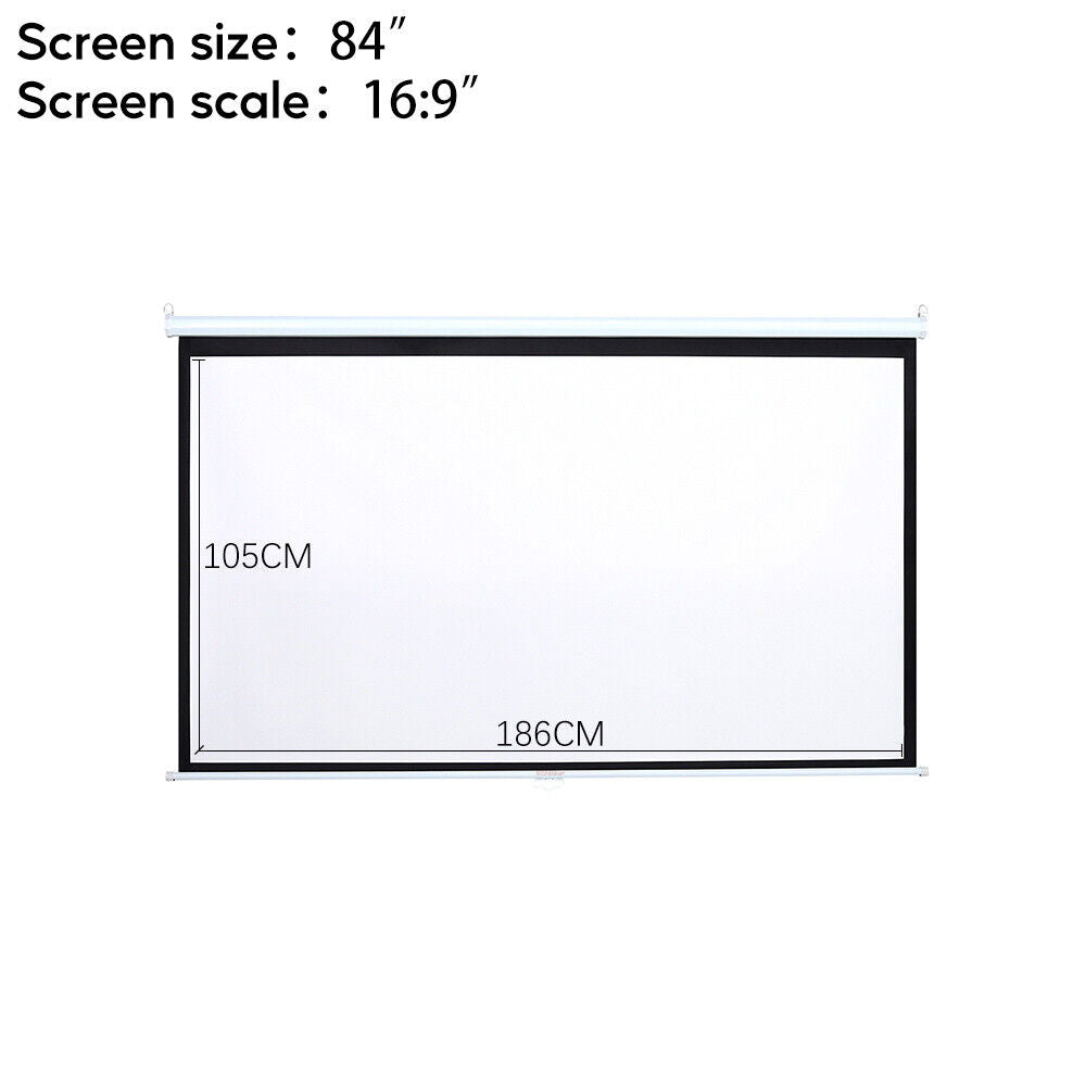 16:9 Manual Projector Screen 72/84/100/120in Pull Down Projection Home Cinema