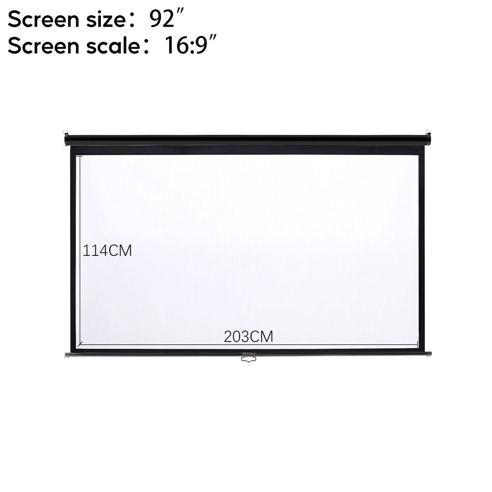 16:9 Manual Projector Screen 72/84/100/120in Pull Down Projection Home Cinema