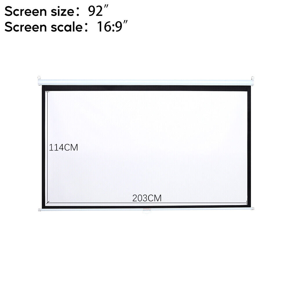 16:9 Manual Projector Screen 72/84/100/120in Pull Down Projection Home Cinema