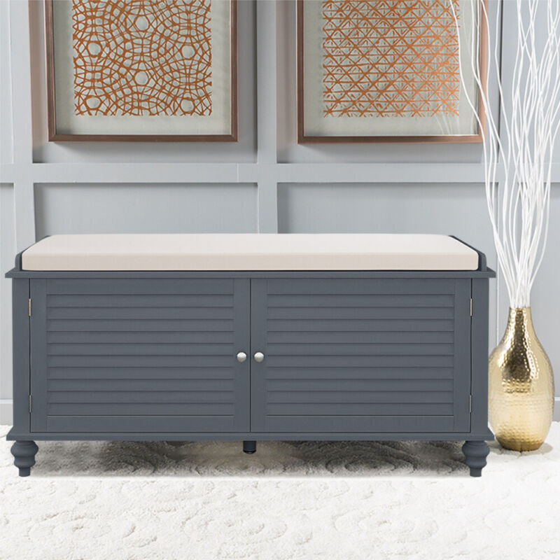 2 Seater Wooden Shoe Cabinet Bench Window Seat Storage with Door Cupboard Unit