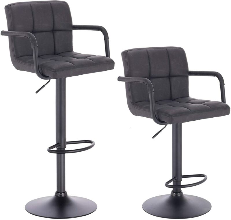 2x Bar Stools Breakfast Barstools w/ Faux Leather Adjustable Swivel Lift Kitchen