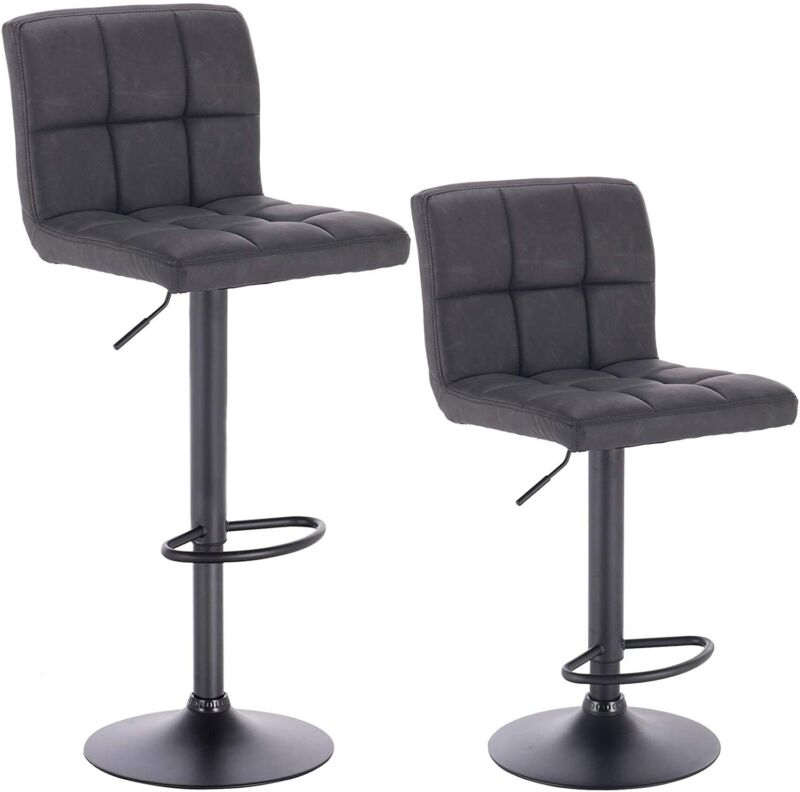 2x Bar Stools Breakfast Chairs Leather Adjustable Height Swivel Lift for Kitchen
