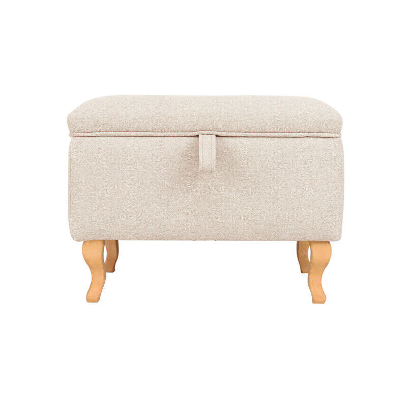 Linen Fabric Storage Ottoman Bench Seat Toy Box Pouffe Stool Bedroom Chair Rest