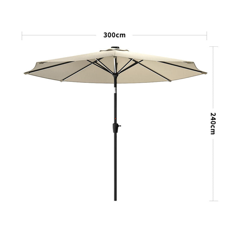 Solar LED Strip Parasol Outdoor Garden Sun Shade Umbrella With Crank Tilt