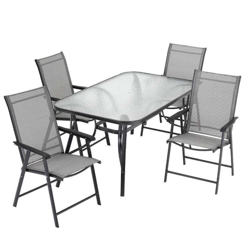 2/4/6 Seater Black Bistro Set Garden Patio Furniture Table Chairs w/Parasol Hole
