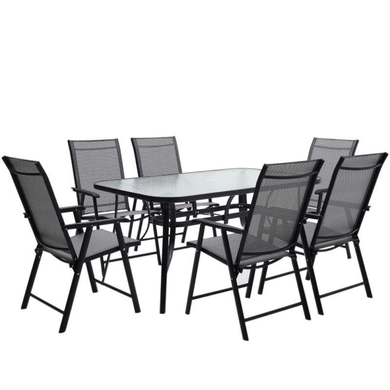 2/4/6 Seater Black Bistro Set Garden Patio Furniture Table Chairs w/Parasol Hole