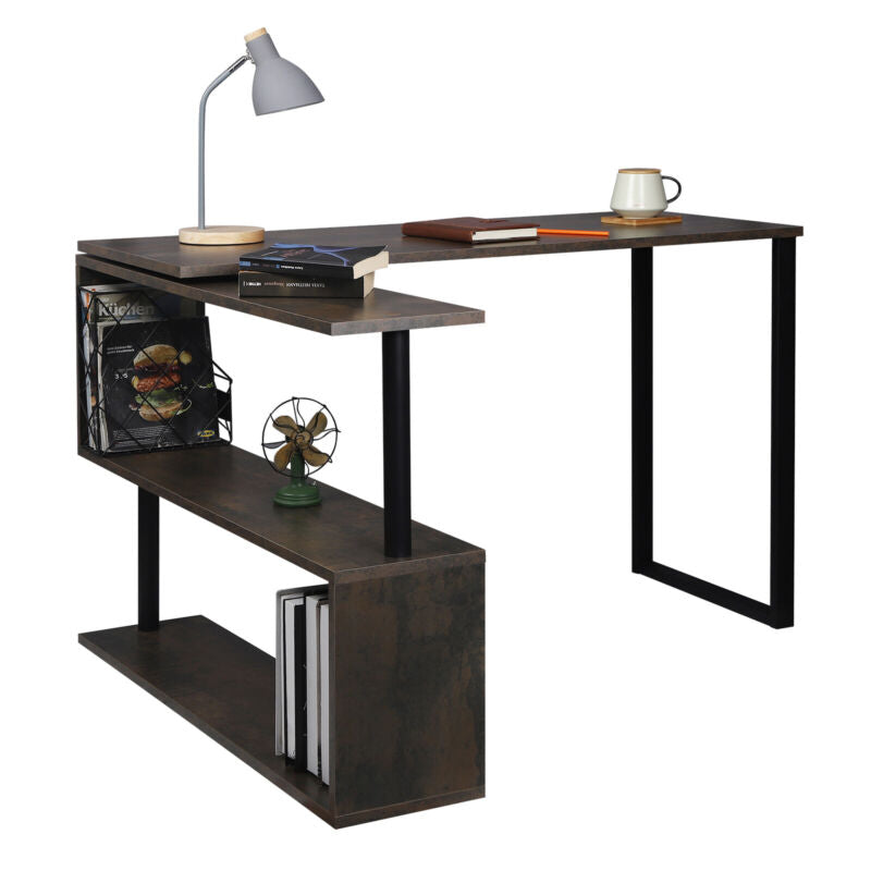 Corner Computer Desk L-Shaped with Swive Shelves Laptop Table Workstation Home