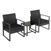 3pcs Garden Bistro Furniture Set Glass Table & Rattan Chairs with Steel Legs
