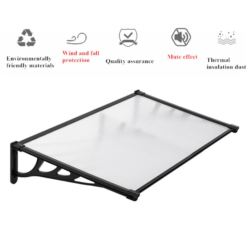 Black/Grey Outdoor Front Door Canopy Porch Shade Patio Roof Awning Rain Shelter