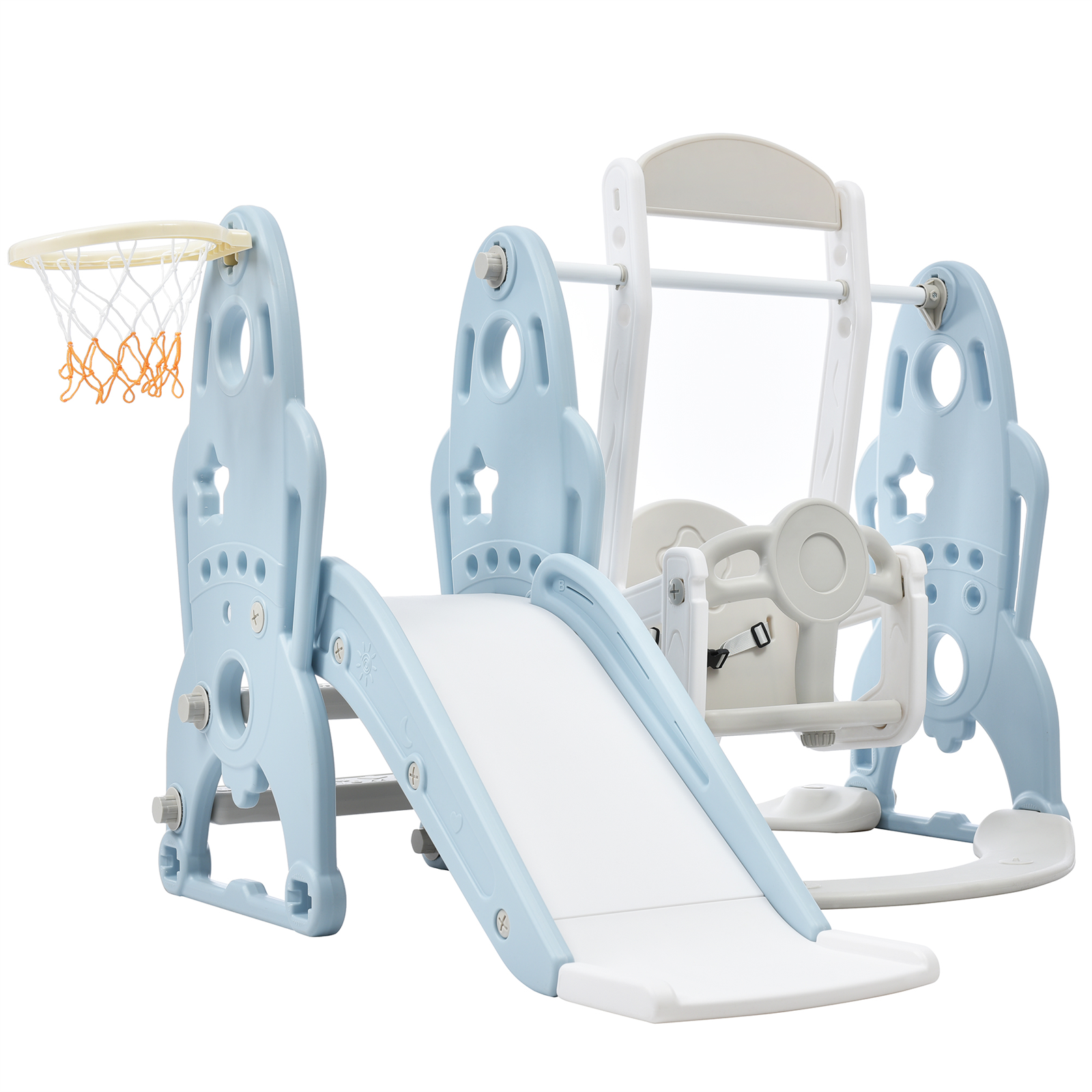 4 in 1 Kids Swing & Slide Set Toddler Baby In/Outdoor Climber Basketball Hoop HT