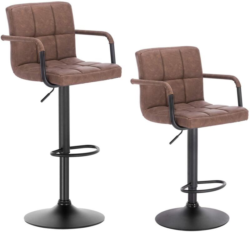 2x Bar Stools Breakfast Barstools w/ Faux Leather Adjustable Swivel Lift Kitchen