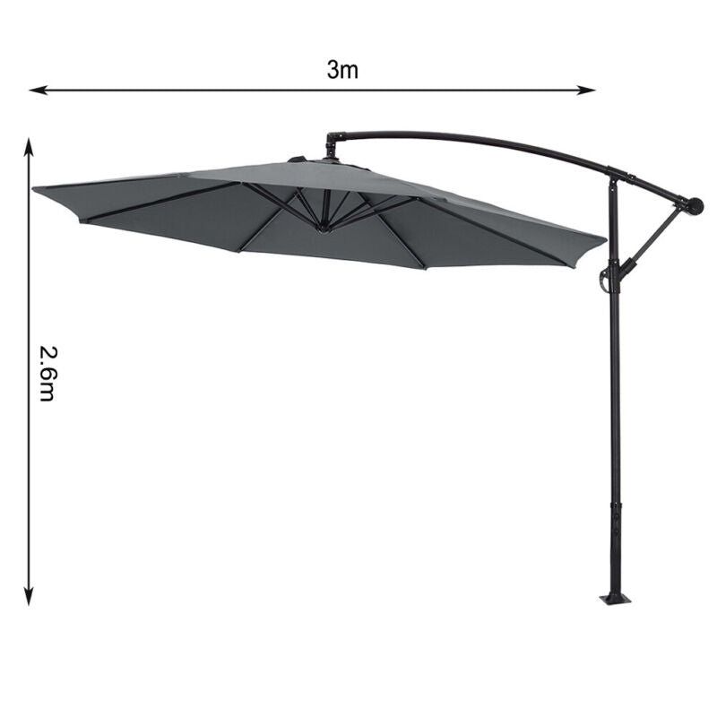 3M Hanging Outdoor Banana Patio Umbrella Cantilever Shelter Garden Sun Parasol