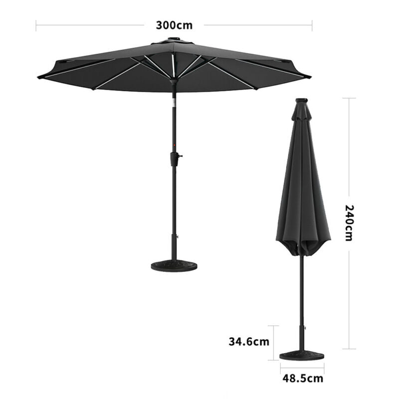 Solar LED Strip Parasol Outdoor Garden Sun Shade Umbrella With Crank Tilt