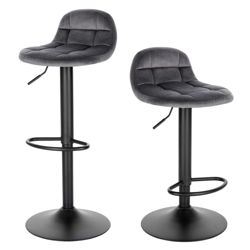 2x Bar Stools Velvet Padded Chrome Base Barstools Gas Lift 360° Swivel Cafe Pub