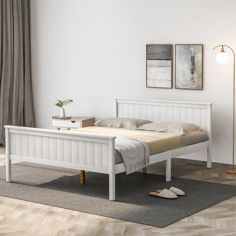 Wooden Bed Frame Solid Pine White Single Double Shaker Style Bedroom Furniture