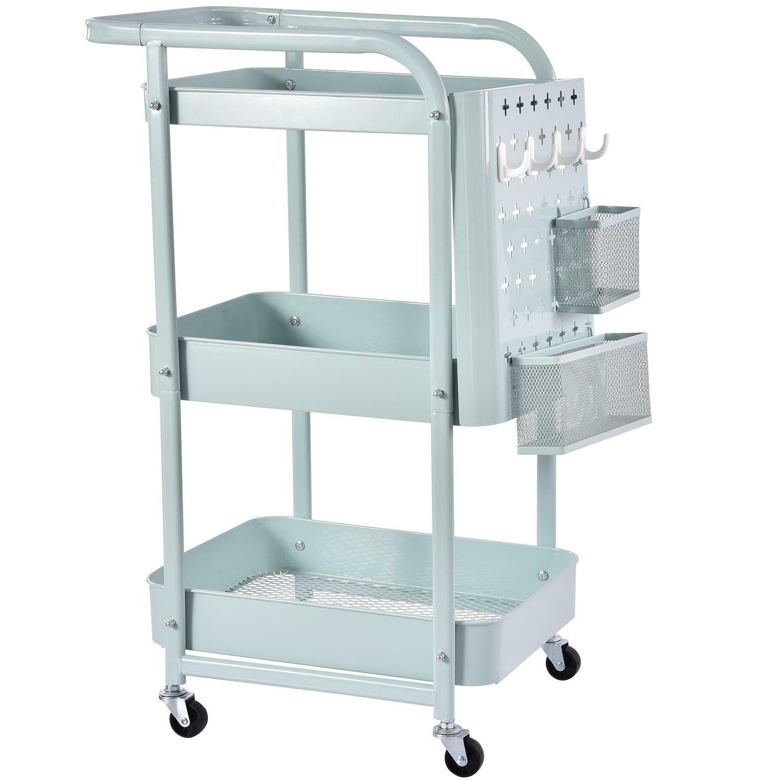 3 Tier Slim Kitchen Storage Trolley Cart Rack Tray Shelf Rolling Wheel W/ Handle