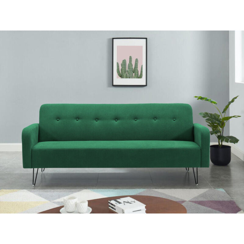 3-Seater Sofa Bed Click Clack Button Tufted Settee Recliner Couch Green Grey Bed