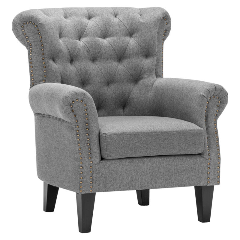 Chesterfield High Back Chair Armchair Wingback Fireside Snuggle Sofa Wooden Legs