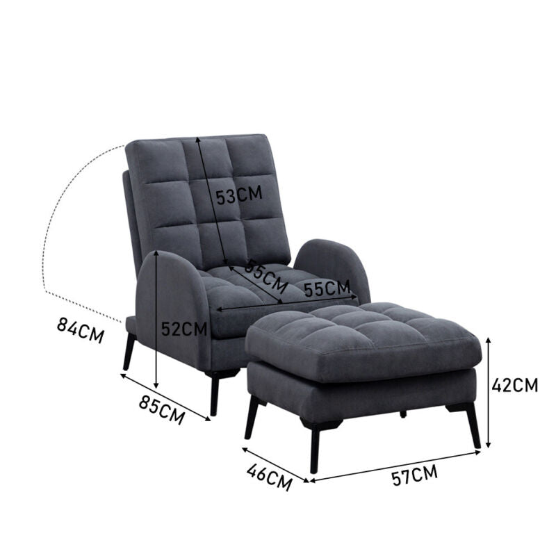 Upholstered Velvet Single Sleeper Sofa Recliner Home Cinema Armchair with Stool