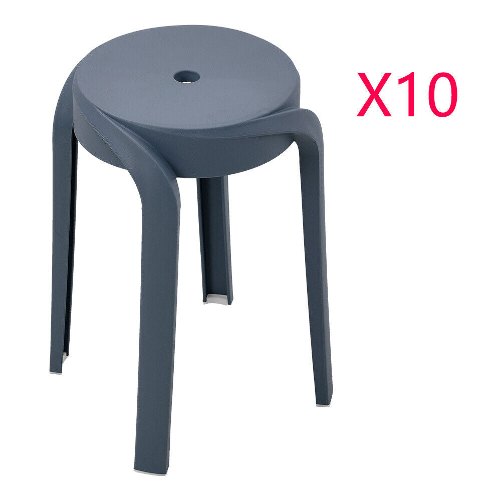 10x Stacking Plastic Dining Stool Space Saving Living Room Kitchen Chair Seating