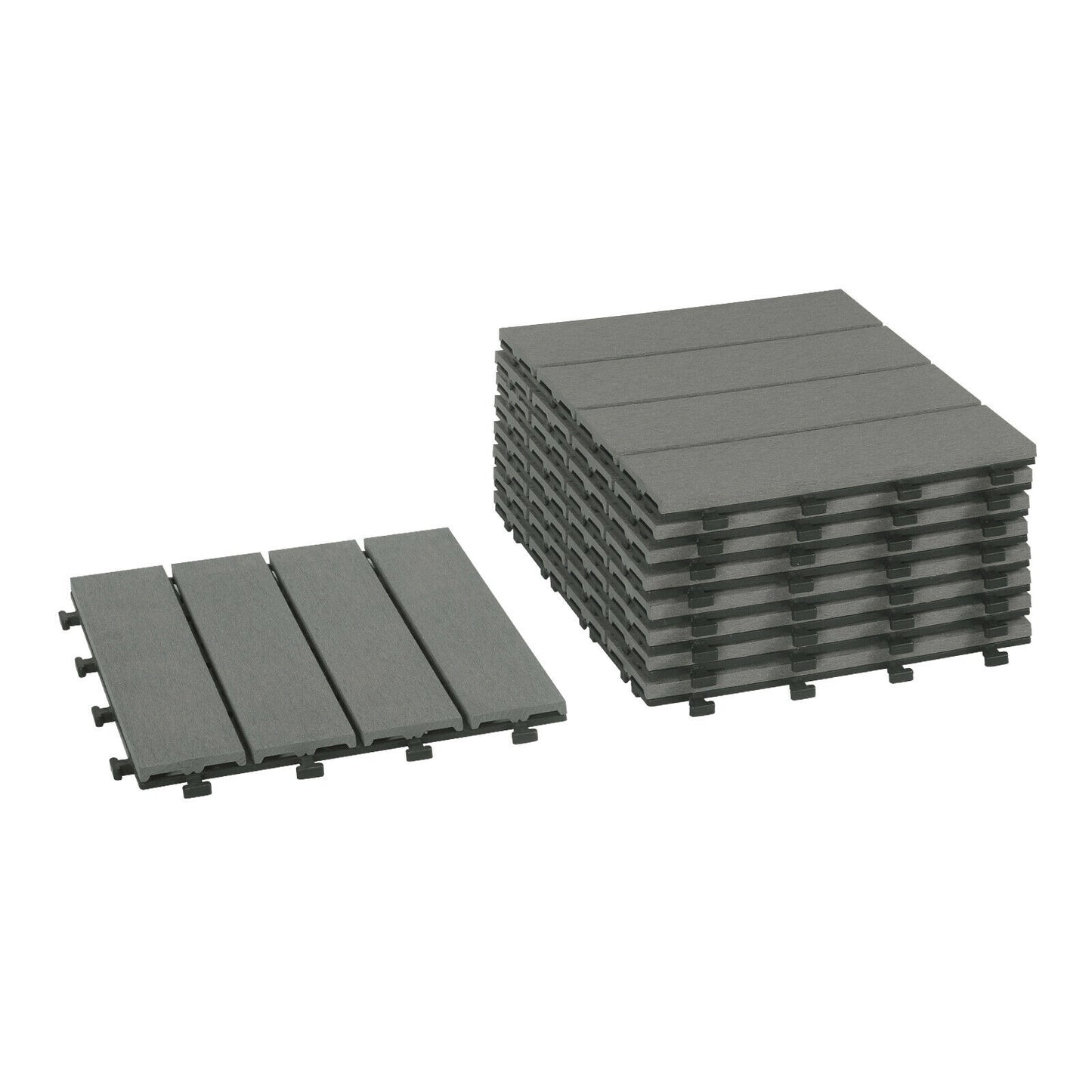 11x WPC Decking Tiles Garden Patio Balcony Interlocking Composite Decking Floor