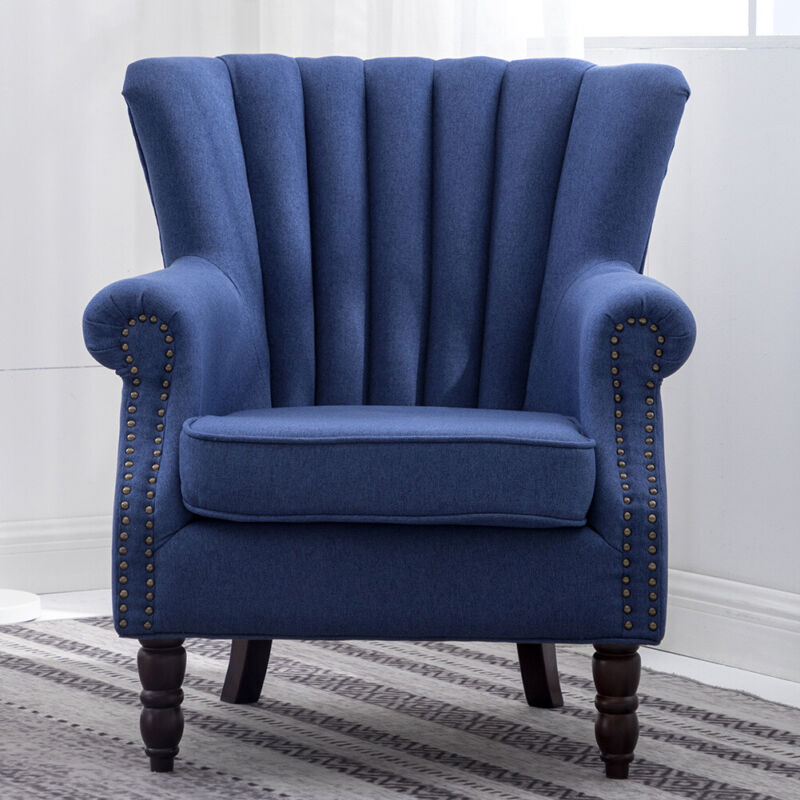 Victorian Retro Accent Armchair Wing High Back Chair Upholstered Lounge Fabric