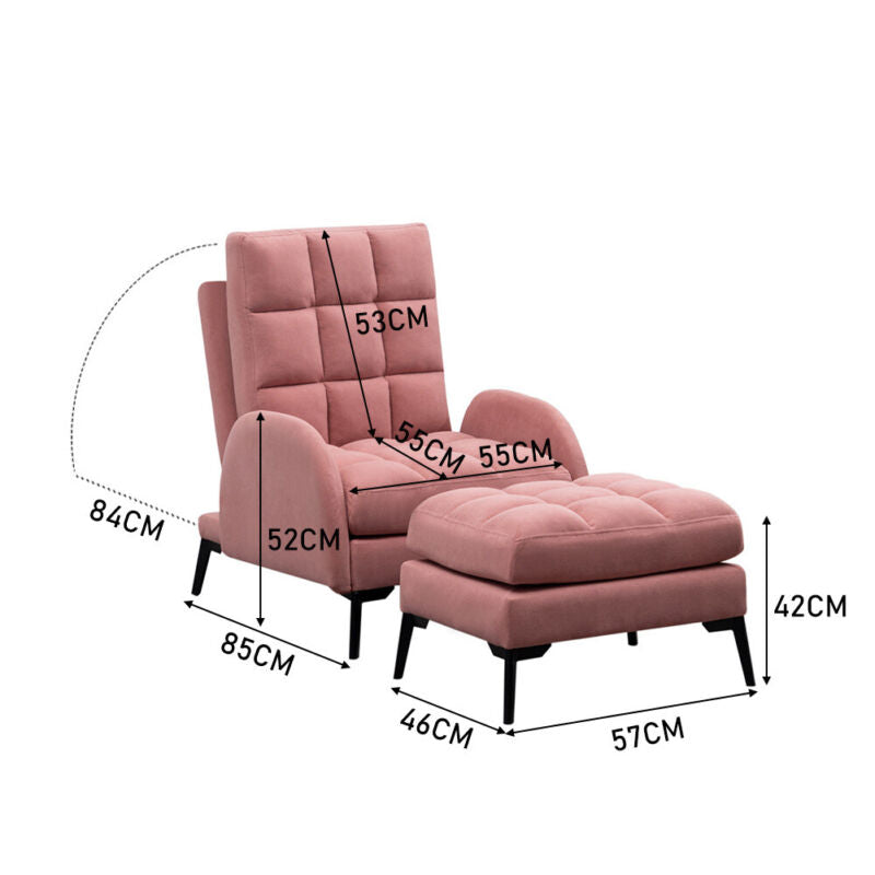 Upholstered Velvet Single Sleeper Sofa Recliner Home Cinema Armchair with Stool