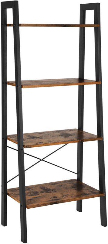 Ladder Shelf, Bookshelf, 4-Tier Industrial Storage Rack Honey Brown & Black