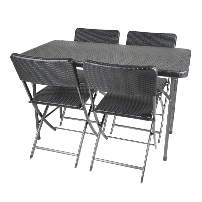 5-Piece Bistro Set Folding Rattan Garden Furniture Table Chairs Outdoor Balcony