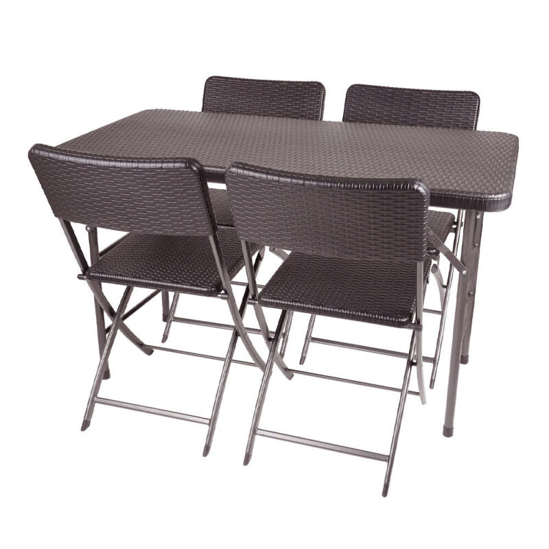 5-Piece Bistro Set Folding Rattan Garden Furniture Table Chairs Outdoor Balcony