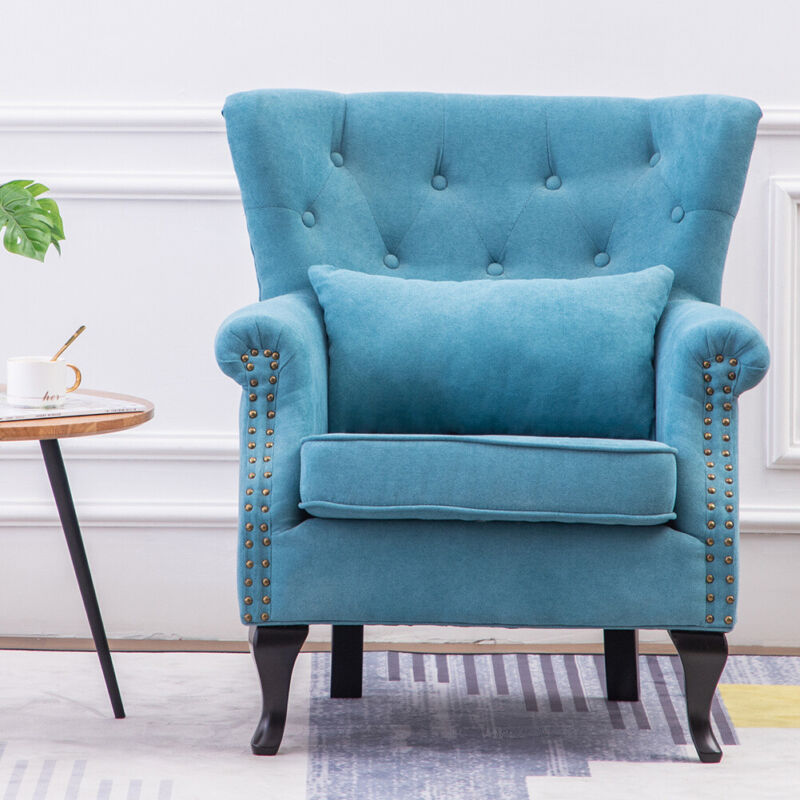 Occasional Accent Button Velvet Armchair Wing High Backrest Chair Fireside Seat