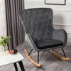 Wooden Upholstered Rocking Armchair Button Lounge Wing Back Chair Sofa Fireside
